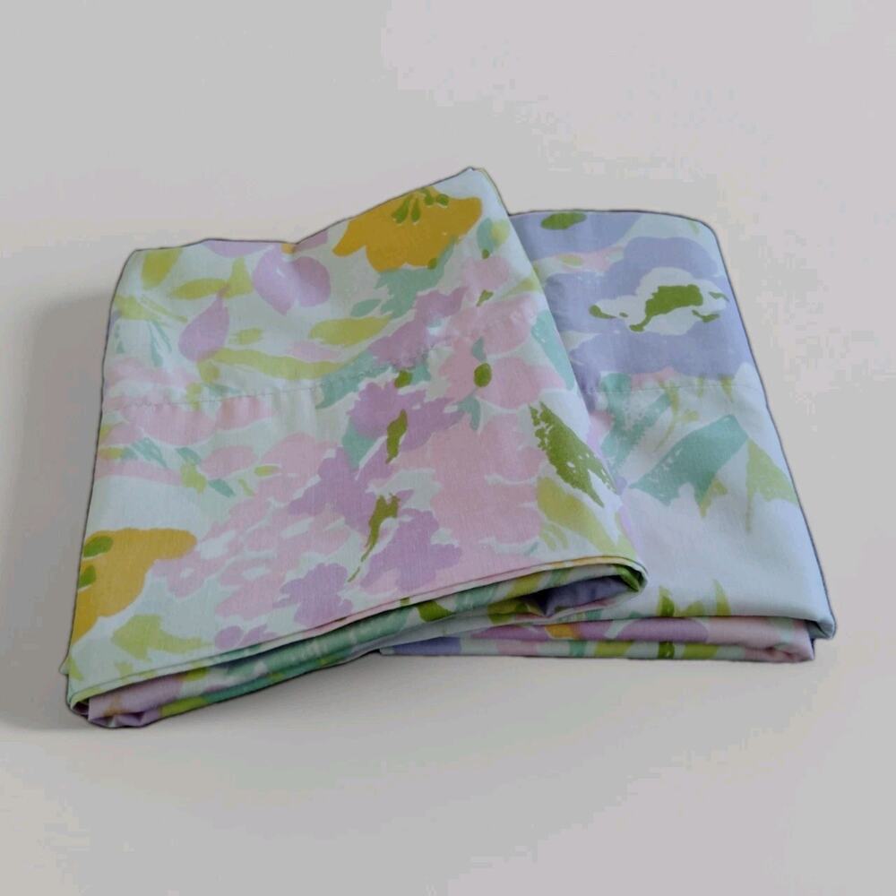 Pair of Perma-Prest Percale Floral Vintage Pillowcases,